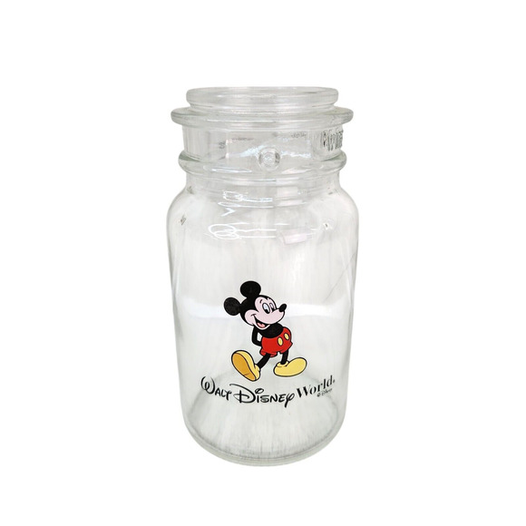 Vintage Walt Disney Mickey Mouse Clear Glass Jar 5" Pencil Holder Flower Vase - Picture 2 of 7